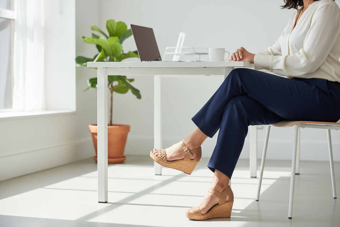 Chic slippers for women office wear styled with elegant pants in a modern workspace
