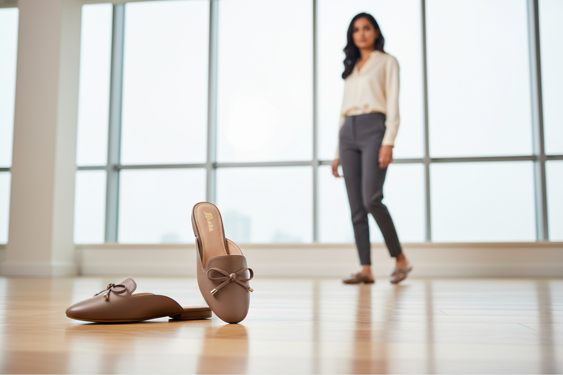Elegant formal bata slippers for women styled for office wear and travel fashion inspiration