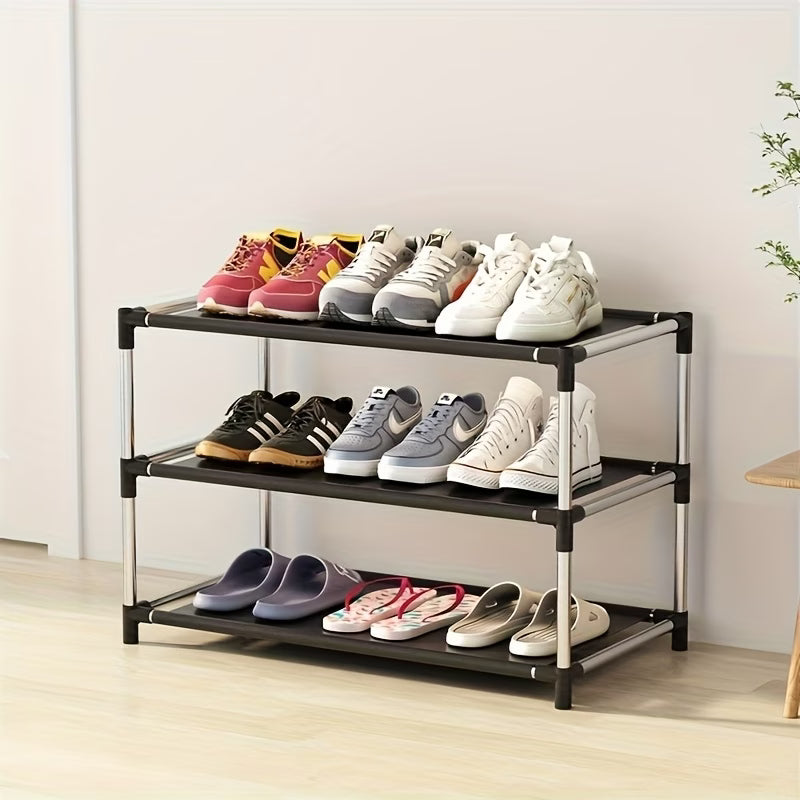 Space-saving multi-layer shoe rack - black metal shoe