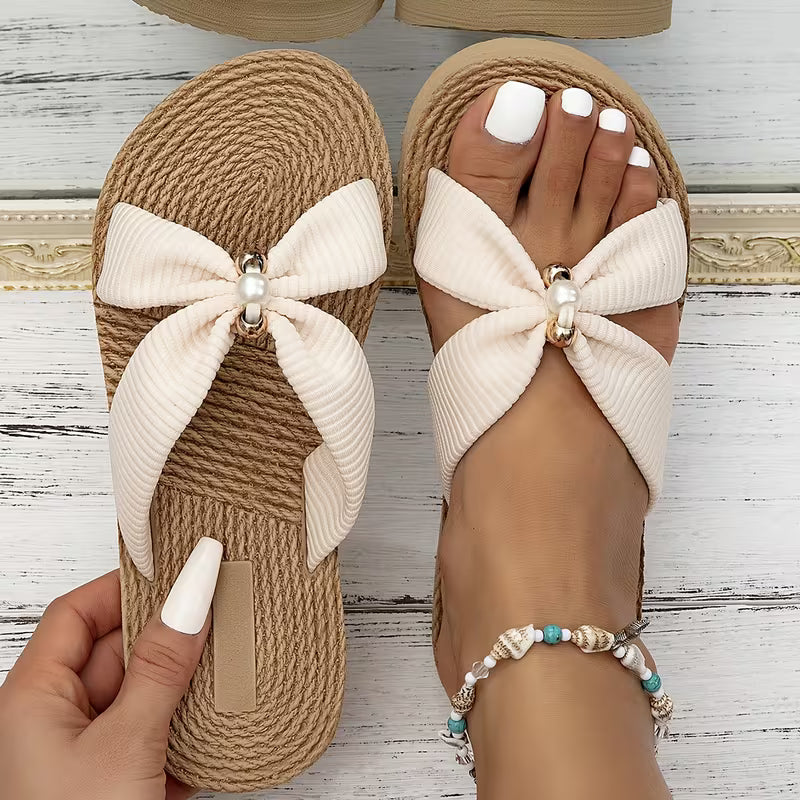 Summer Beige Jewelry Interwoven Flat Slippers