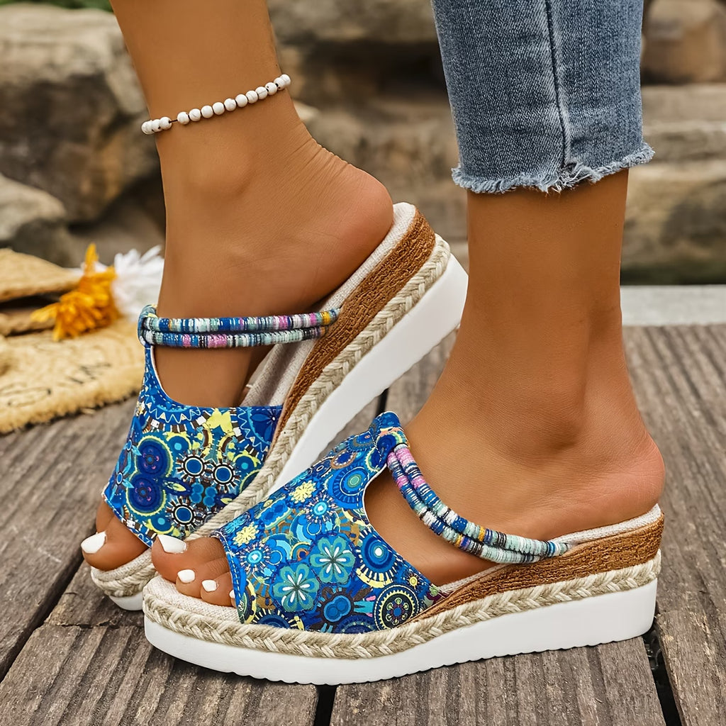 Women's Summer Colorful Graffiti Wedge Sandals