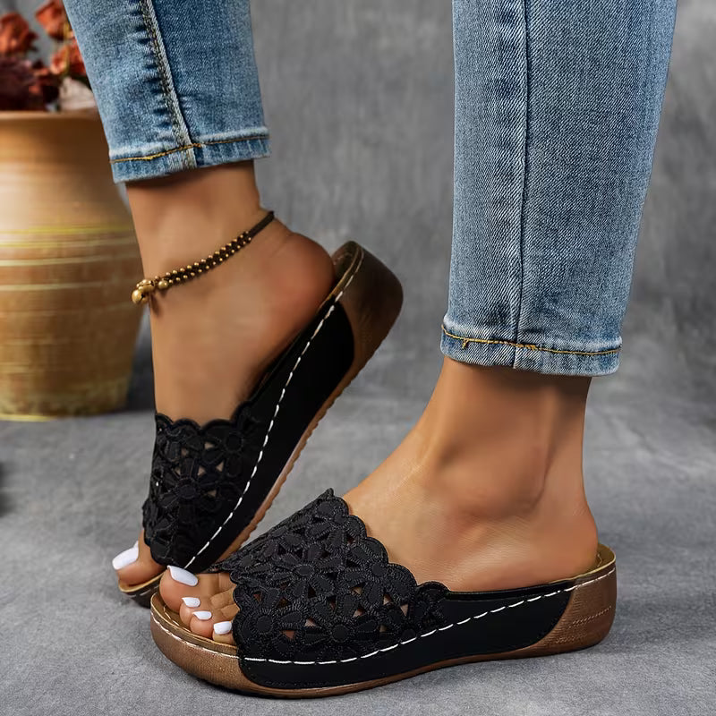 Women'S New Embroidered Wedge Slippers