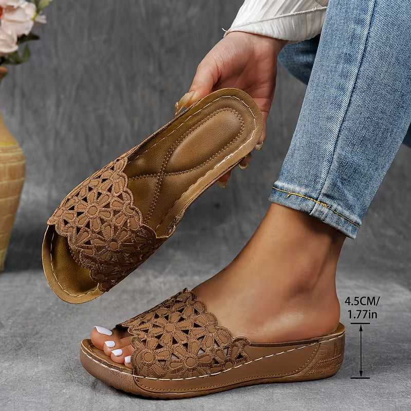 Women'S New Embroidered Wedge Slippers