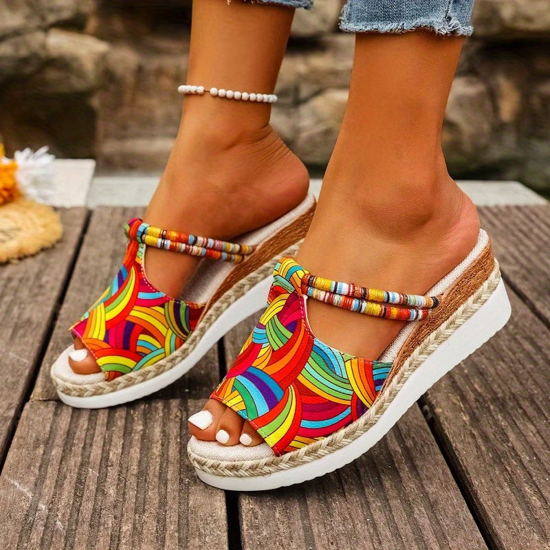 Women's Summer Colorful Graffiti Wedge Sandals