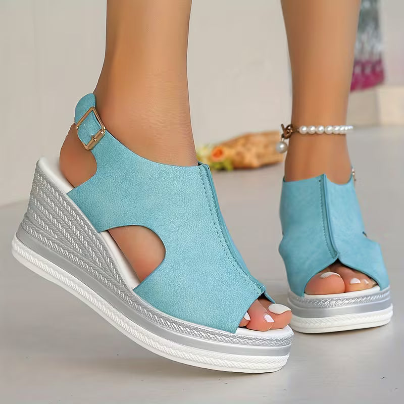 Women's Shiny Wedge Sandals, Open-Toe