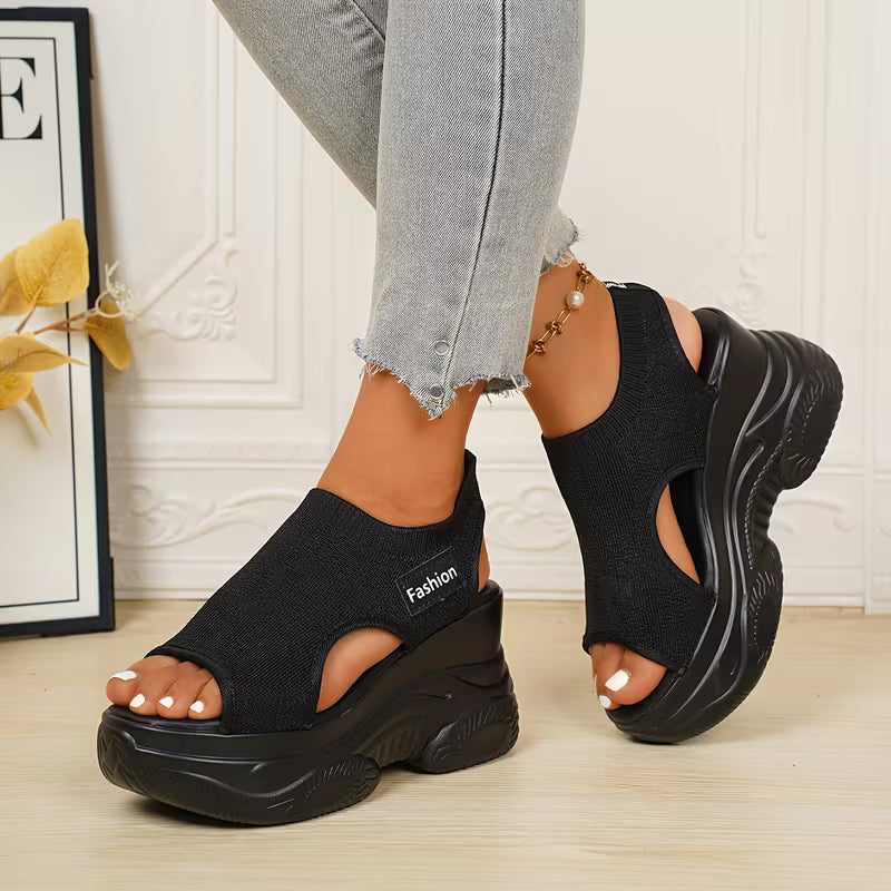 Classic Summer Sandals - Women's Platform Wedge Knit Sandals