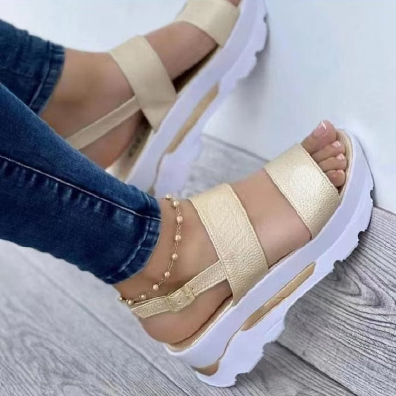 Women's Solid Color Platform Sandals, Summer