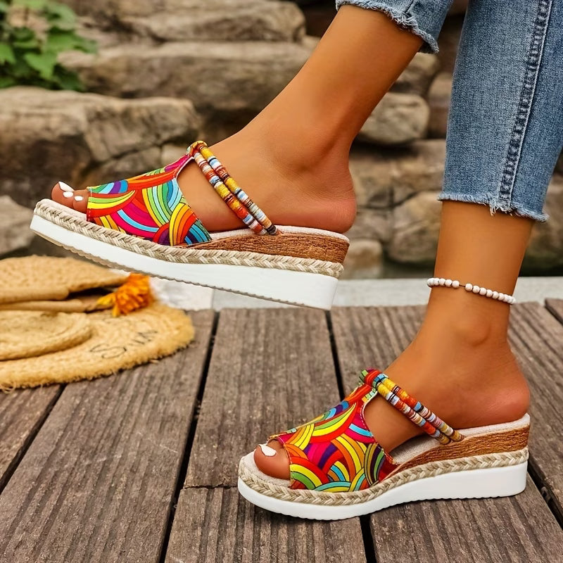Women's Summer Colorful Graffiti Wedge Sandals