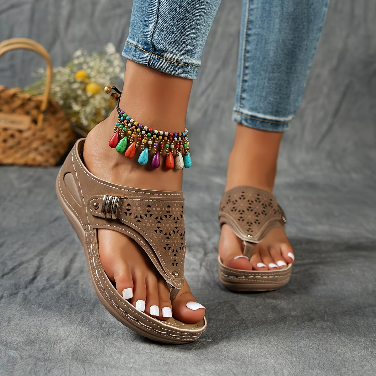 Women'S Fashion Wedge Flip-Flops with Ergonomic
