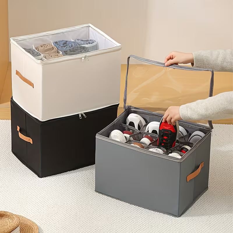 1 pc Foldable Oxford Fabric Shoe Organizer with Lid