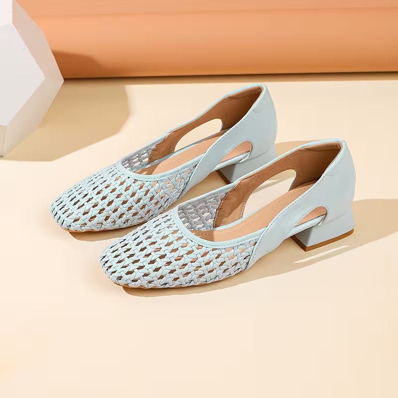 Square Toe Chunky Heel Hollow Shallow