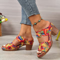 Heel Thick Bottom Metal Buckle Sandals Flowers