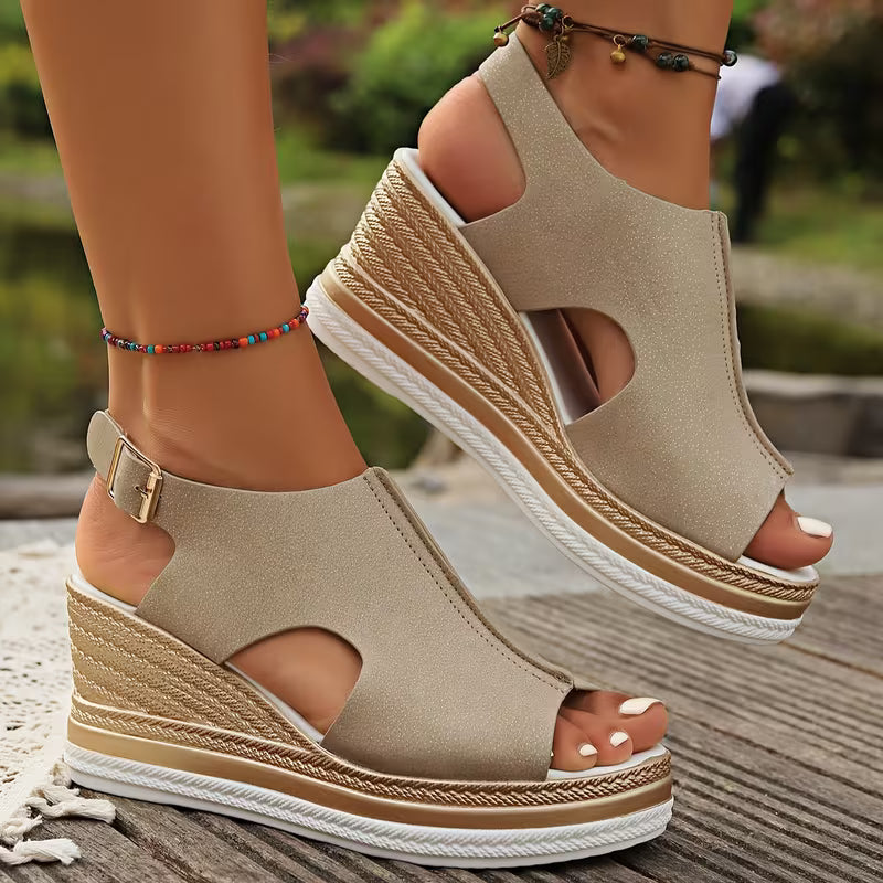 Women's Shiny Wedge Sandals, Open-Toe