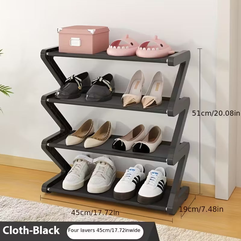 4-Tier Free Standing Shoe Rack Z Shaped Stackable