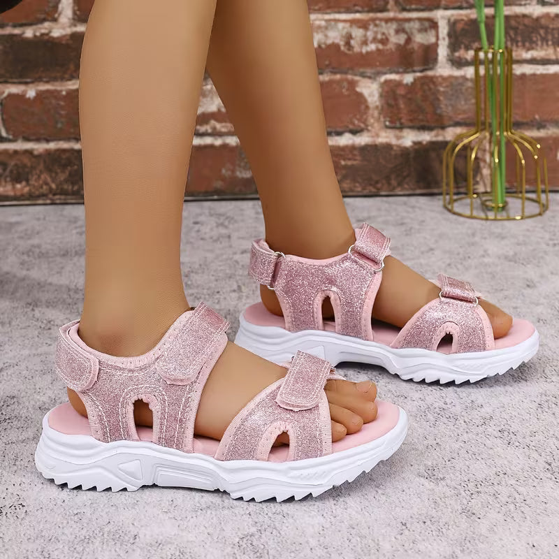 Girls' Summer New Fashion Open Toe Hook And Loop
