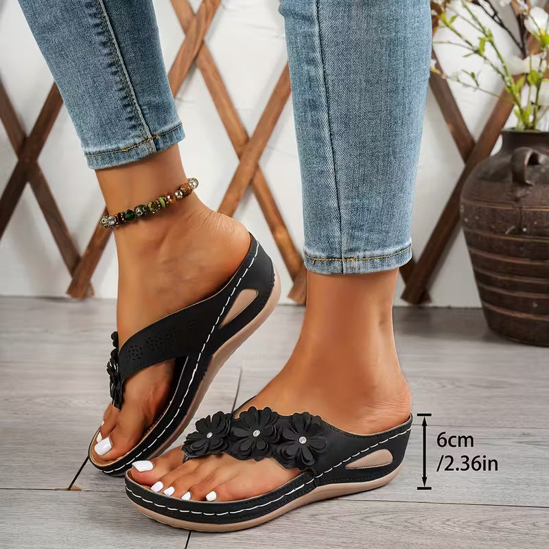 Flat Shoes with Floral Decor, Comfortable PU Sole