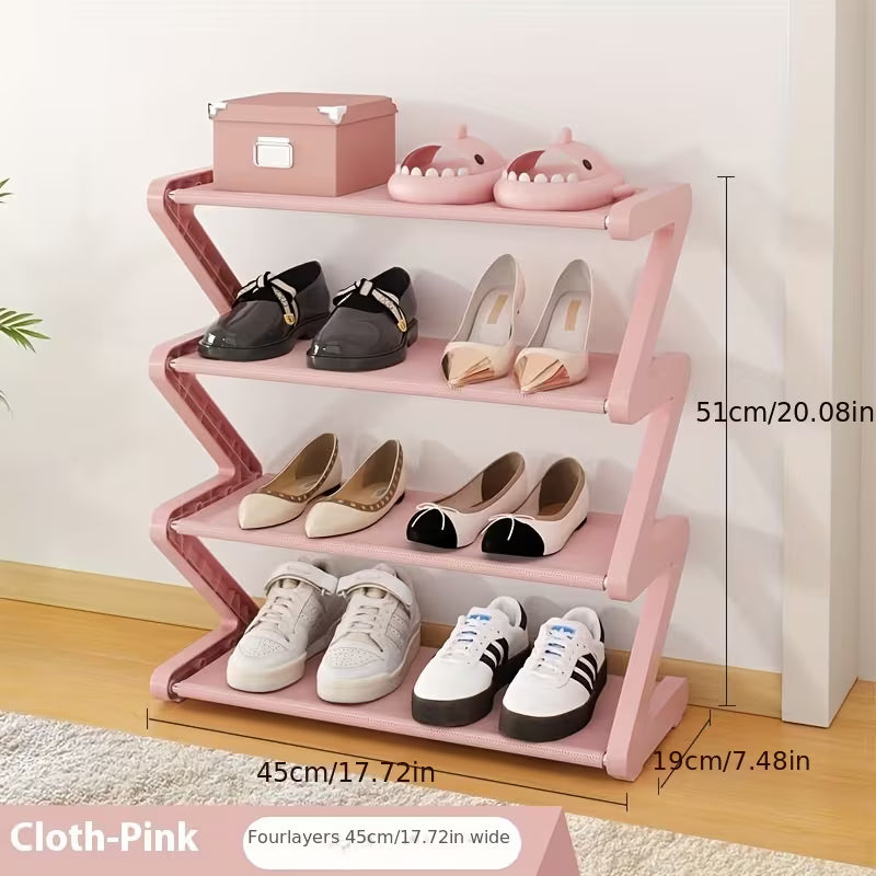 4-Tier Free Standing Shoe Rack Z Shaped Stackable