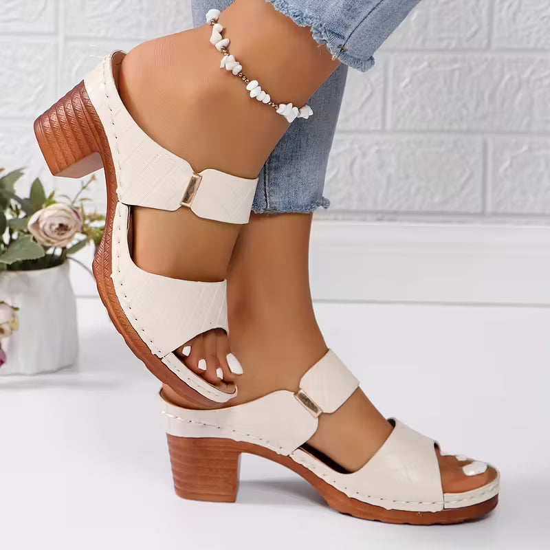 Women'S Thick Heel Sandals, Solid Color Open Toe