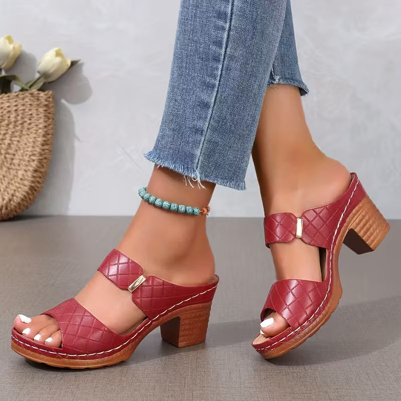 Women'S Thick Heel Sandals, Solid Color Open Toe