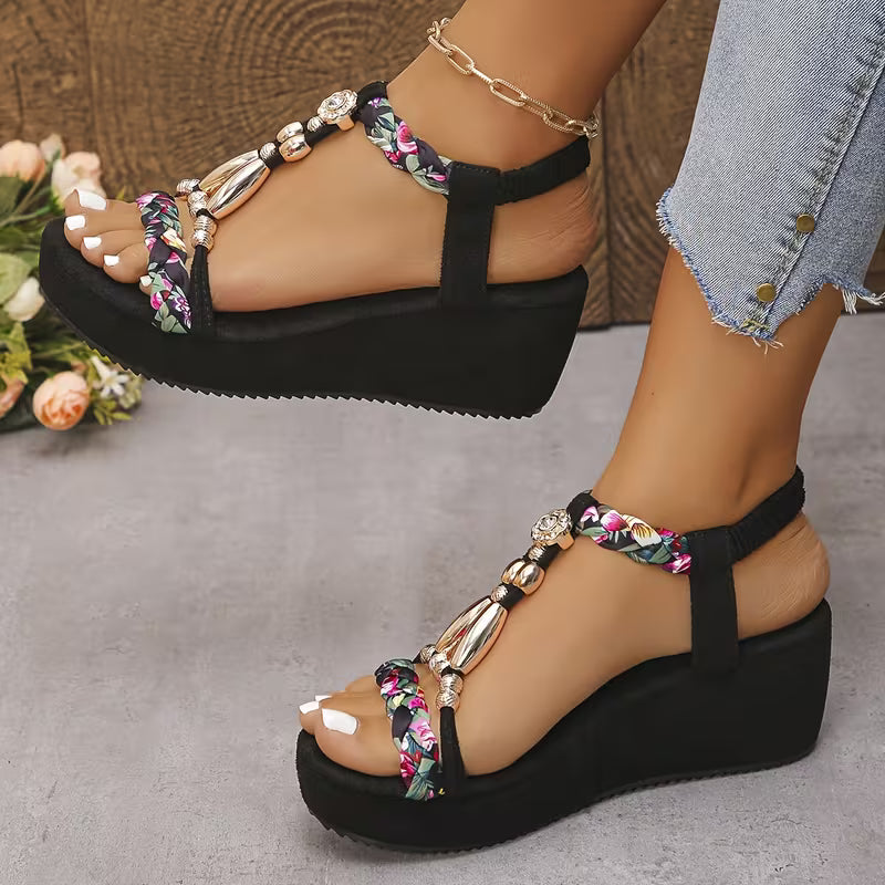 Bohemian Style, Women'S Gem-Embellished Wedge Sandals