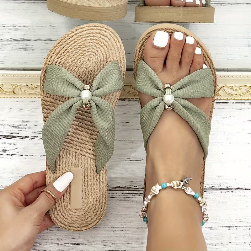 Summer Beige Jewelry Interwoven Flat Slippers