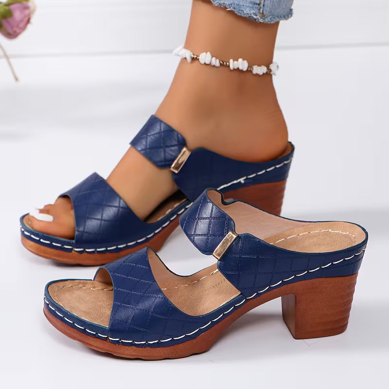 Women'S Thick Heel Sandals, Solid Color Open Toe