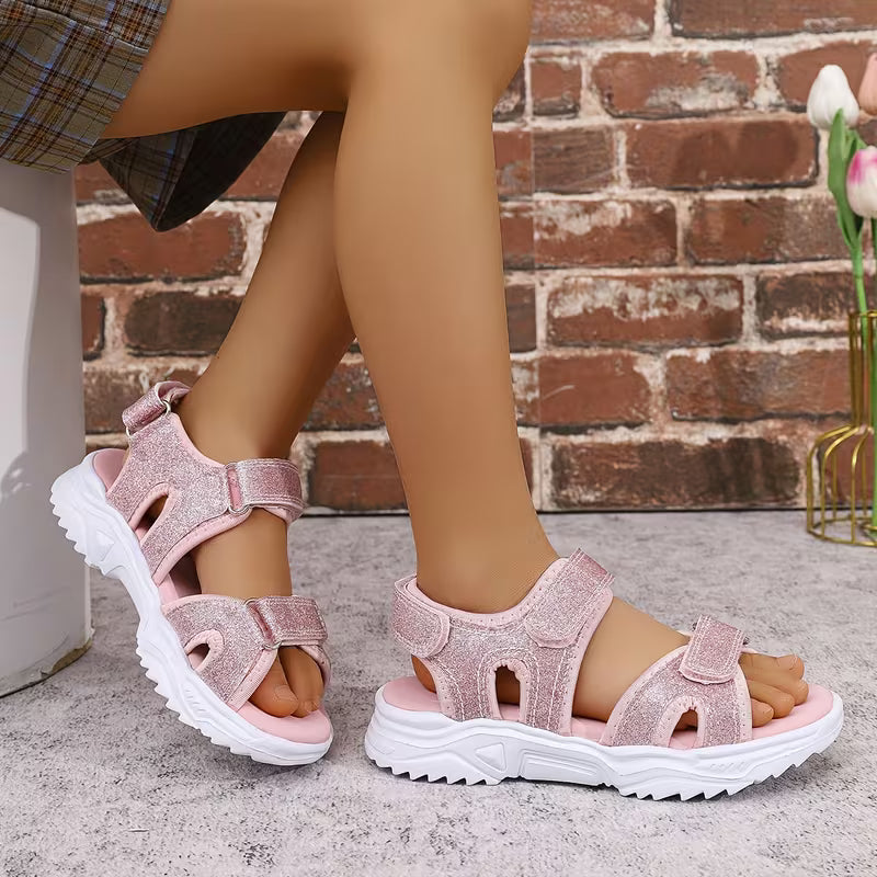 Girls' Summer New Fashion Open Toe Hook And Loop