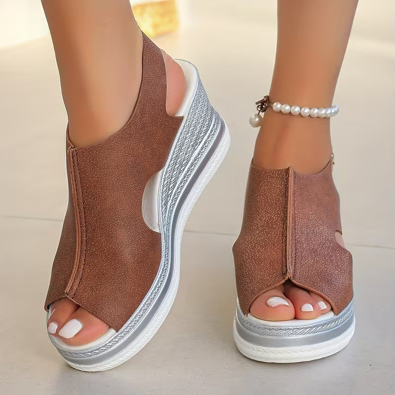 Women's Shiny Wedge Sandals, Open-Toe