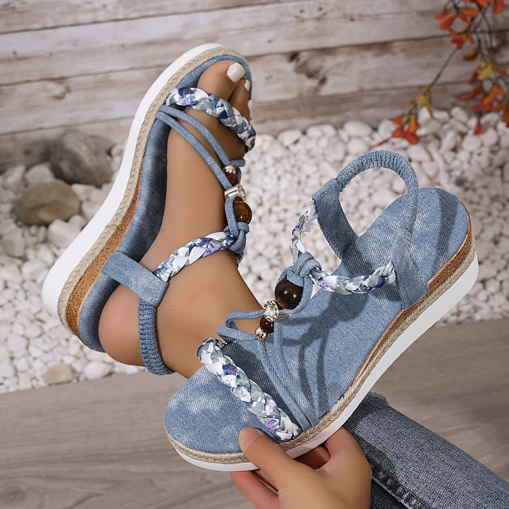 Sky Blue Bohemian Wedge Women's Sports Slippers