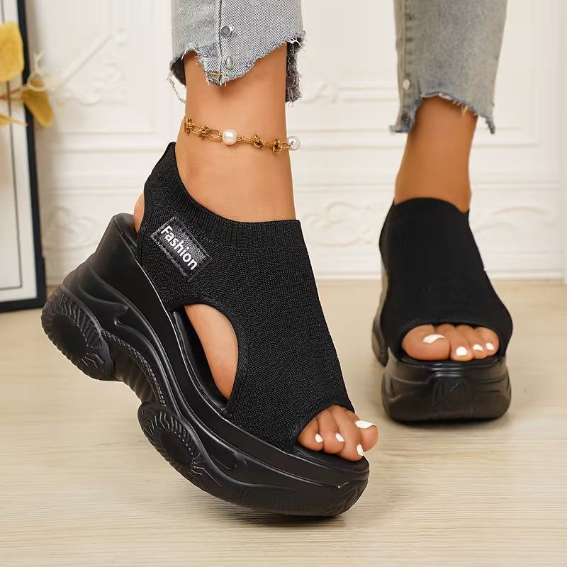 Classic Summer Sandals - Women's Platform Wedge Knit Sandals