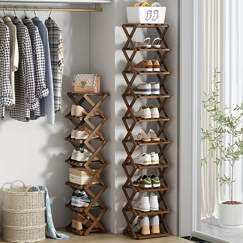Small foldable shoe rack without installation. Bamboo