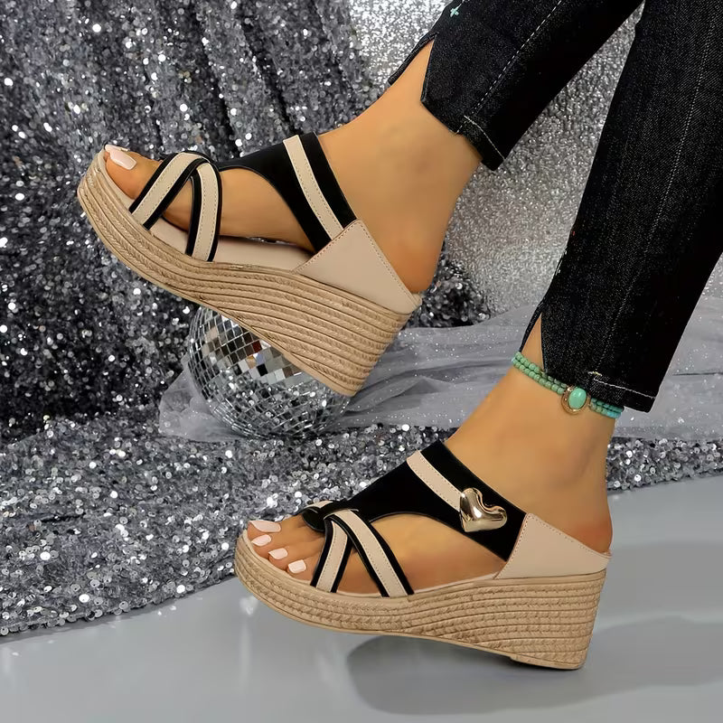 Same Slope Heel Black Heart Slippers, Women Shoes