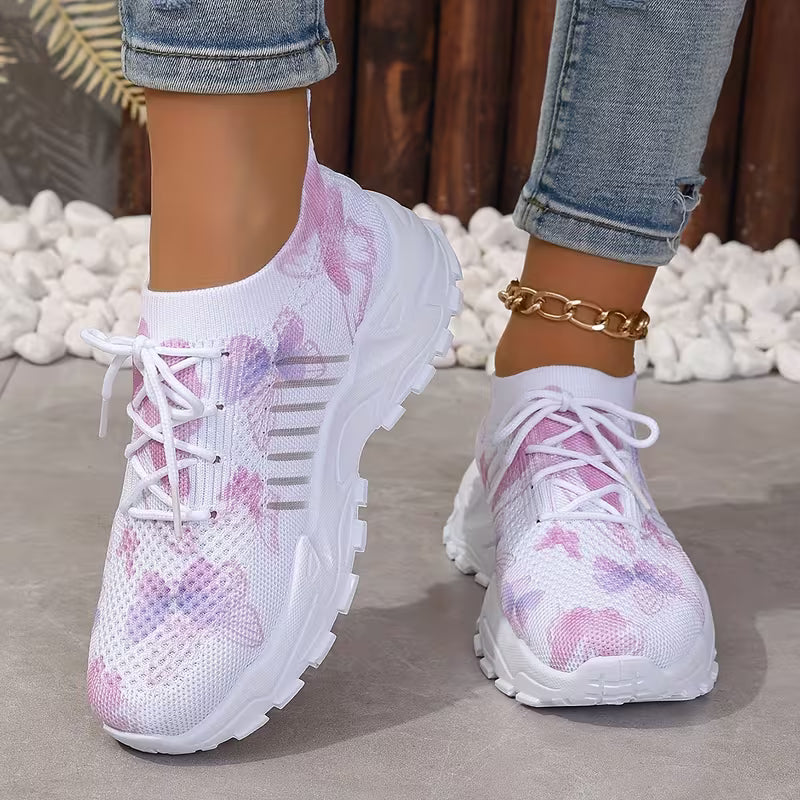Women's Breathable Mesh Sneakers with Butterfly Print