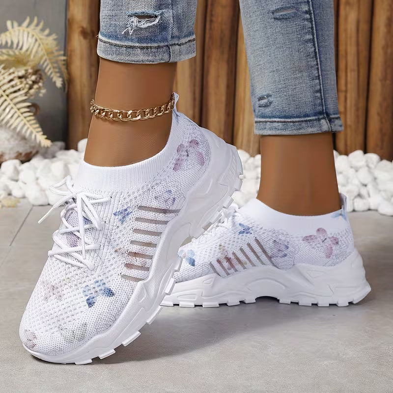 Women's Breathable Mesh Sneakers with Butterfly Print