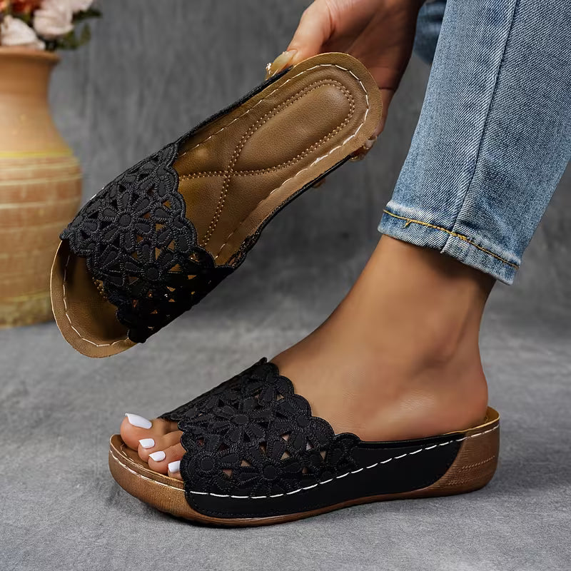 Women'S New Embroidered Wedge Slippers
