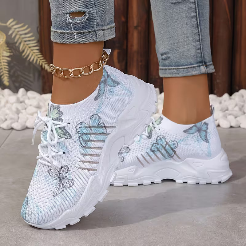 Women's Breathable Mesh Sneakers with Butterfly Print