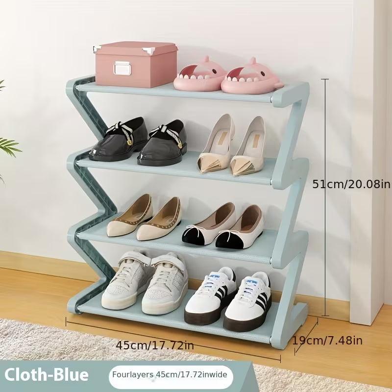 4-Tier Free Standing Shoe Rack Z Shaped Stackable