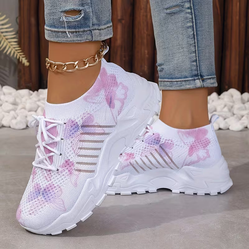 Women's Breathable Mesh Sneakers with Butterfly Print