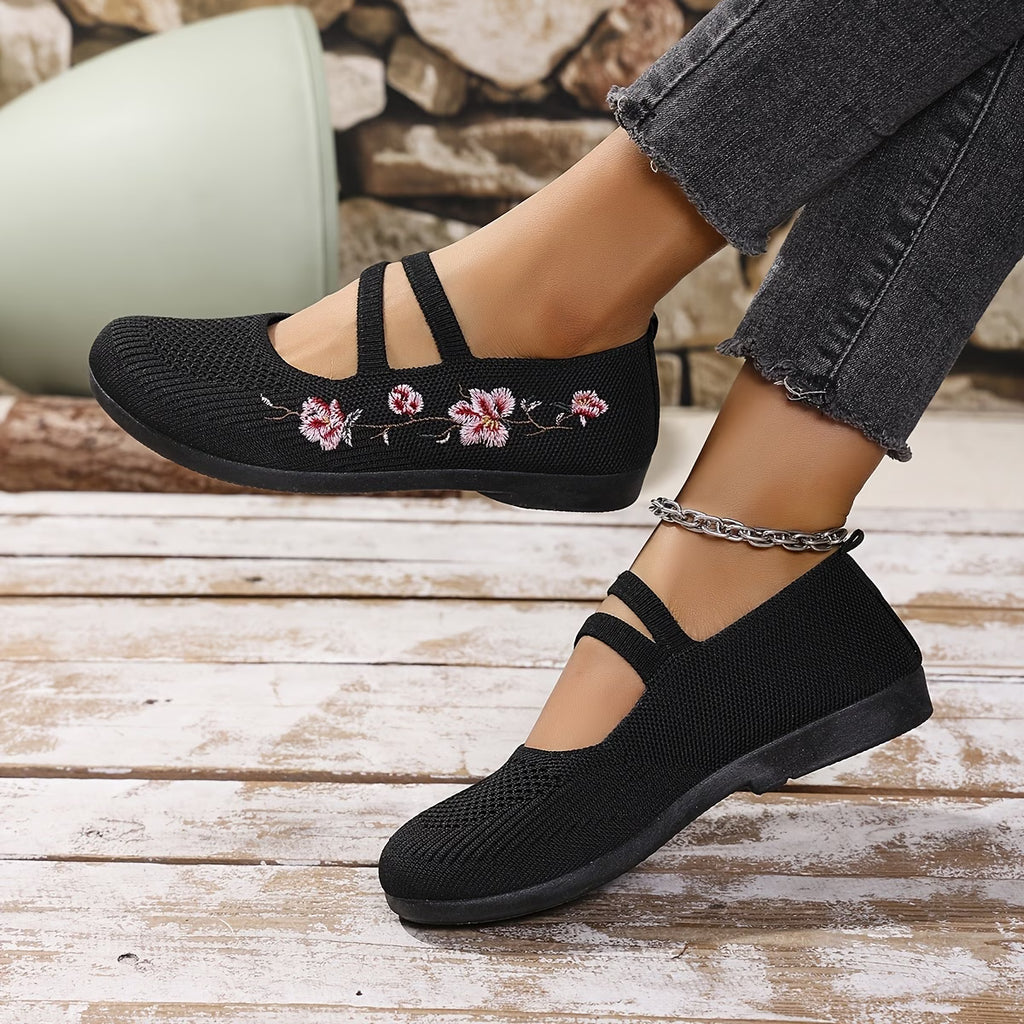 Women'S Spring Floral Knit Ballet Flats Breathable