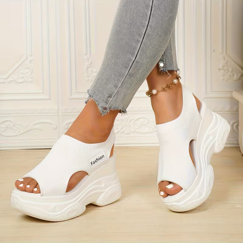 Classic Summer Sandals - Women's Platform Wedge Knit Sandals