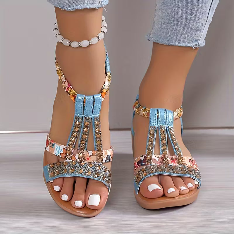 Bohemian Style Flat Wedge Fish Mouth Sandals, Women Shoes