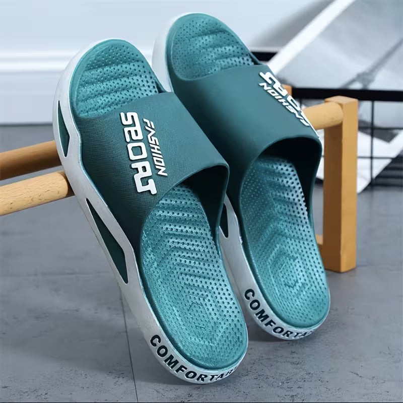 Men's Fashion Alphabet Print Slides, Casual Non Slip Slippers