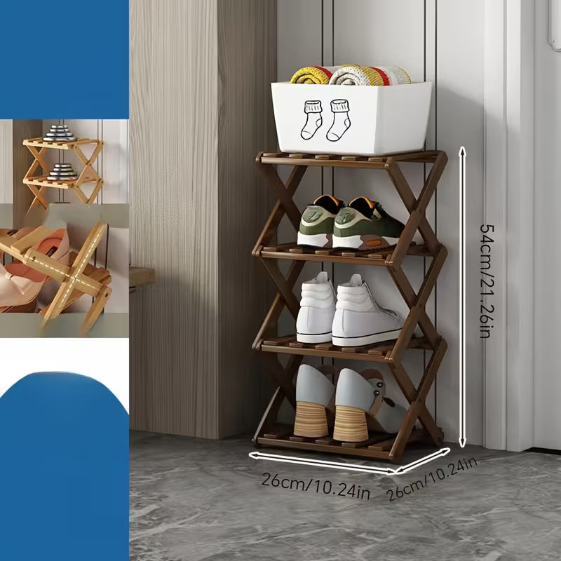 Small foldable shoe rack without installation. Bamboo