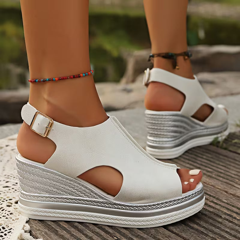 Women's Shiny Wedge Sandals, Open-Toe