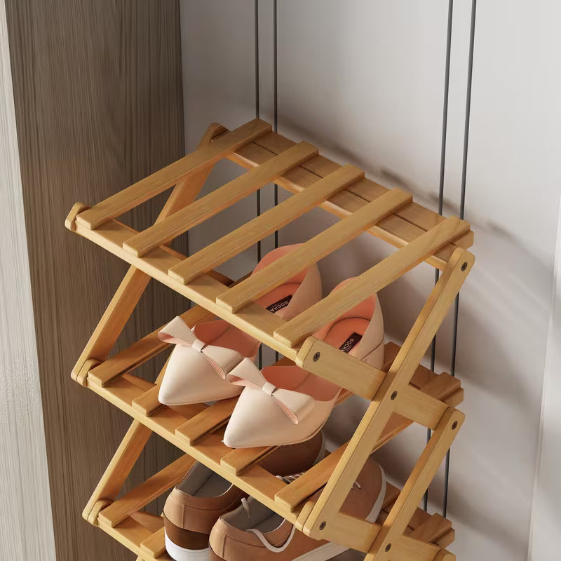 Small foldable shoe rack without installation. Bamboo