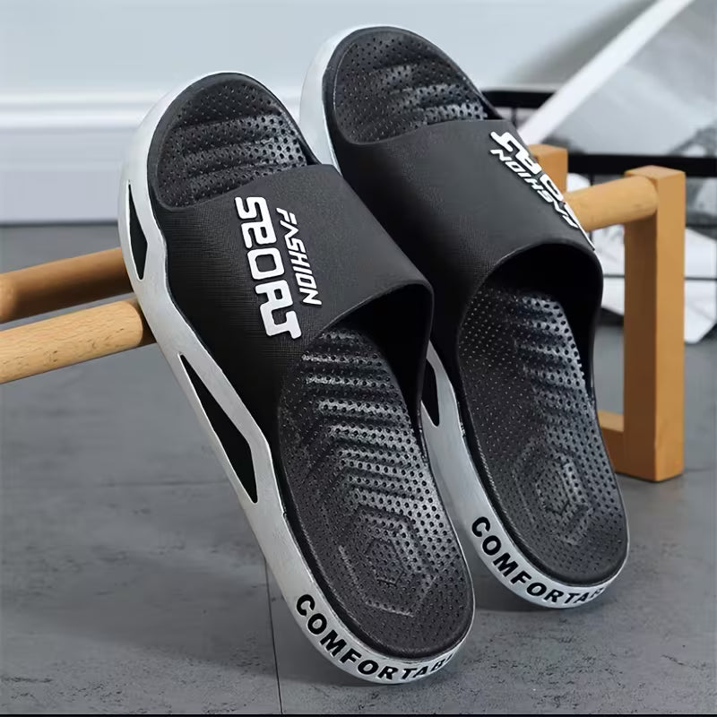 Men's Fashion Alphabet Print Slides, Casual Non Slip Slippers