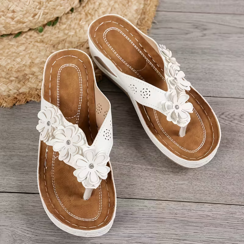 Flat Shoes with Floral Decor, Comfortable PU Sole