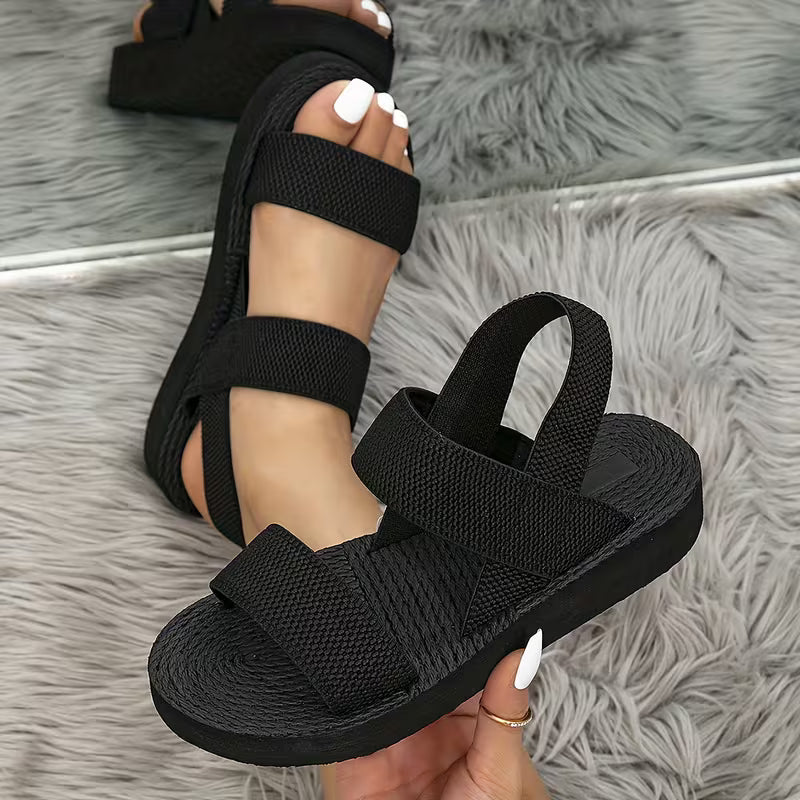 Classic Women'S Wedge Sandals Easy Beige Elastic