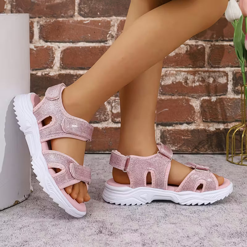 Girls' Summer New Fashion Open Toe Hook And Loop