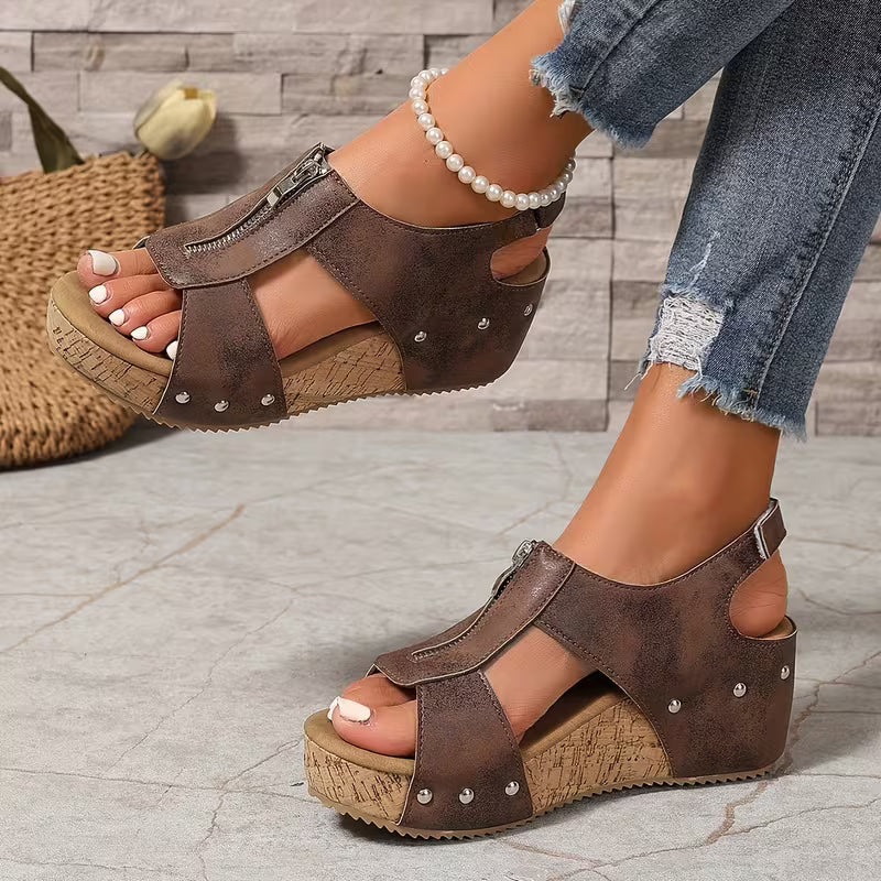Women's New Vintage Wedge Platform Zipper Sandals